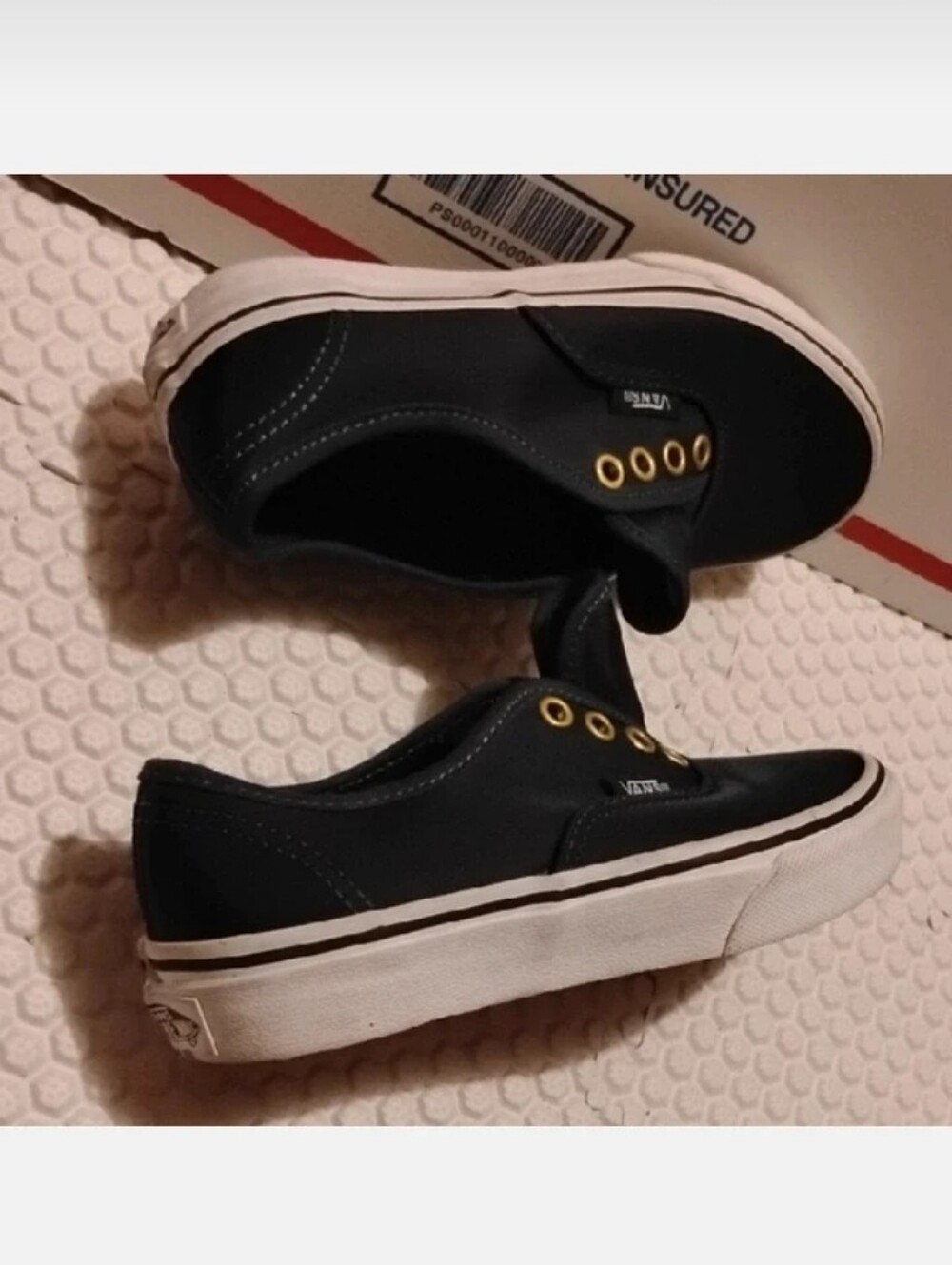 Vans Navy Canvas Slip-On Inspired Sneakers with Gold Eyelets